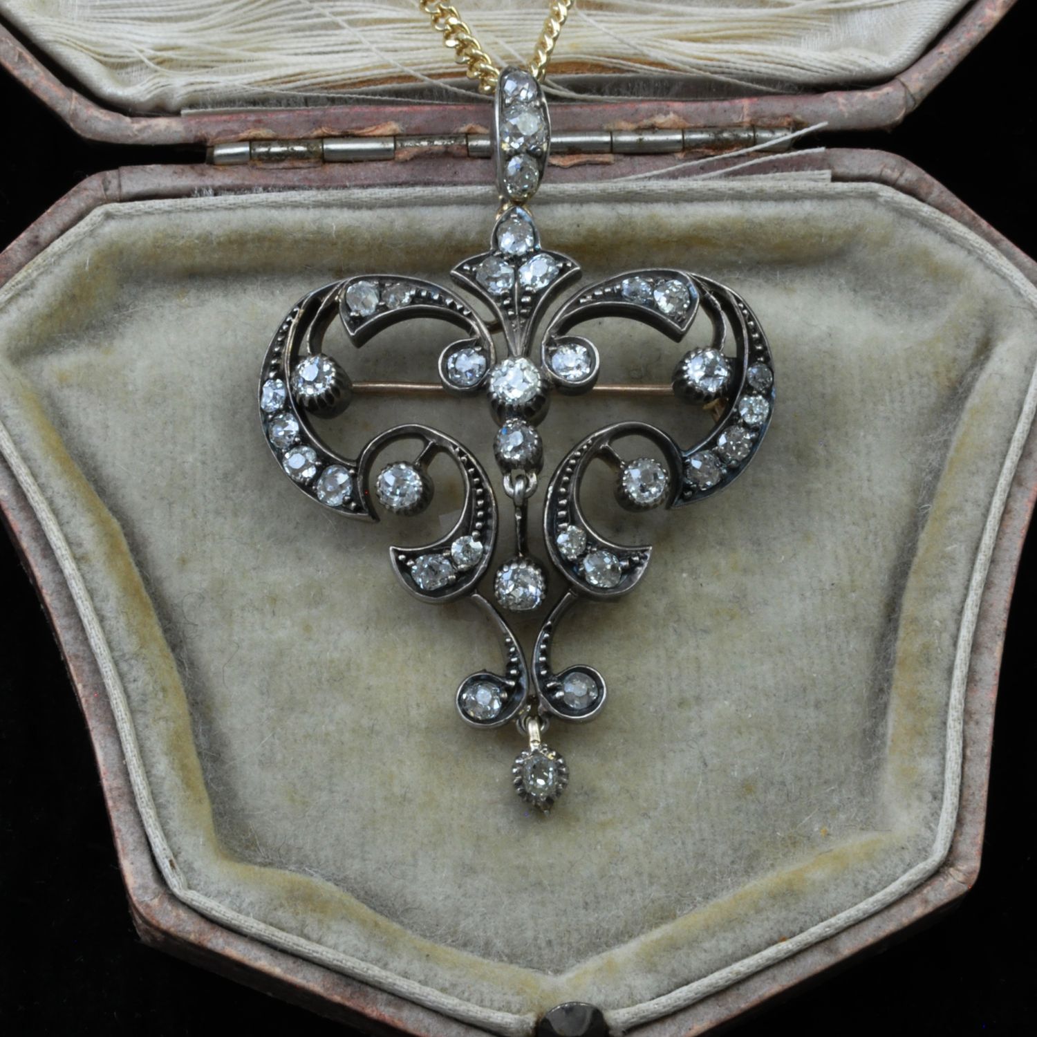 Edwardian Lavalier Diamond Pendant & Brooch
