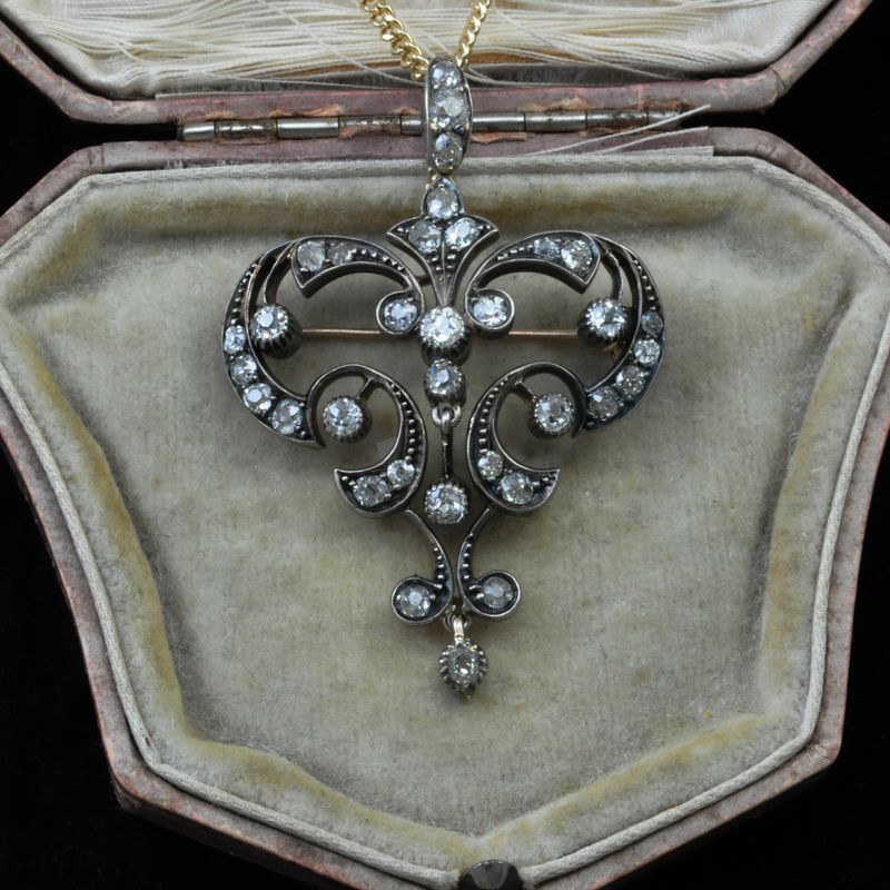 Edwardian Lavalier Diamond Pendant & Brooch