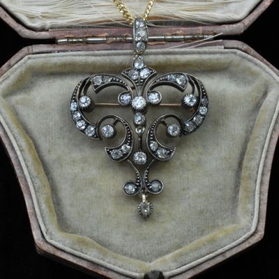 Edwardian Lavalier Diamond Pendant & Brooch Edwardian Lavalier Diamond Pendant & Brooch