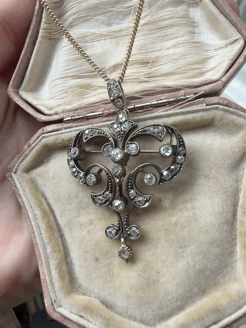 Edwardian Lavalier Diamond Pendant & Brooch