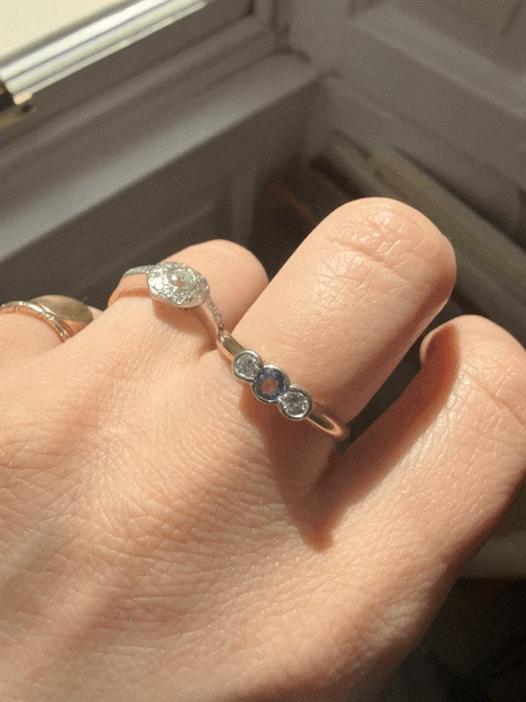 9ct Sapphire and Diamond Three Stone Ring