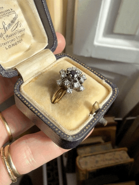 Sapphire & Diamond Abstract Cluster Ring