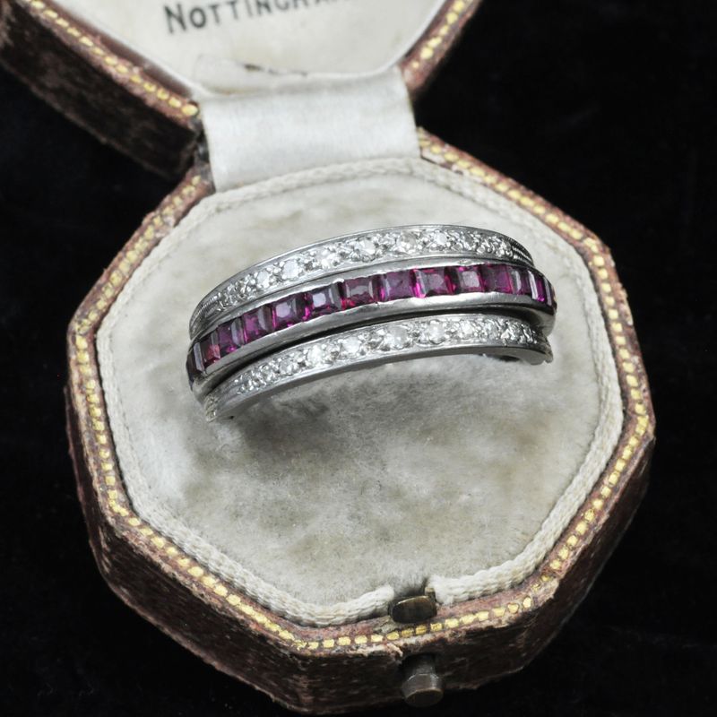 Art Deco 18ct, Ruby, Sapphire & Diamond Day and Night Flip Ring