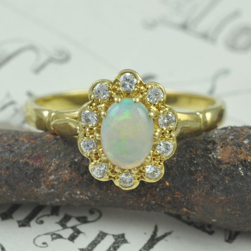 Vintage 18ct Opal and Diamond Cluster Ring