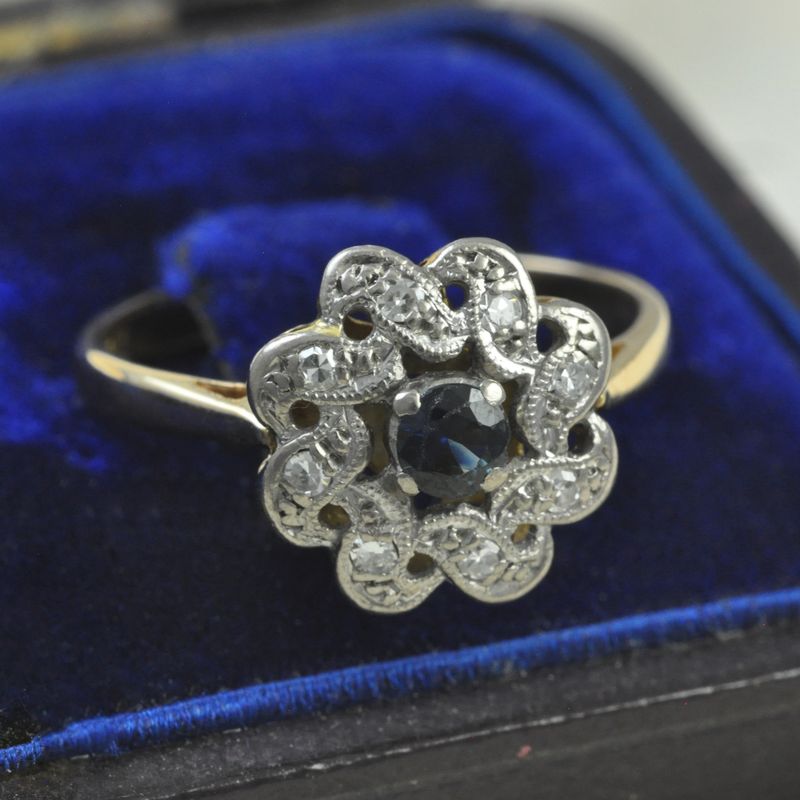 18ct Sapphire and Diamond Cluster Ring