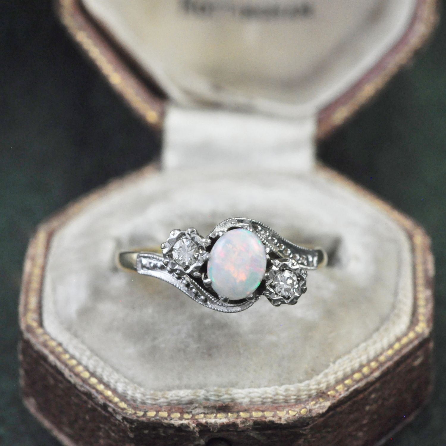 Vintage 18ct and Platinum Opal and Diamond Crossover Ring Vintage 18ct and Platinum Opal and Diamond Crossover Ring