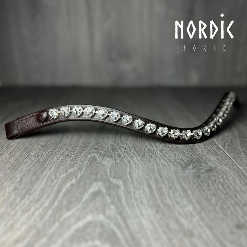 Nordic Horse White Hearts Browband  - Brown