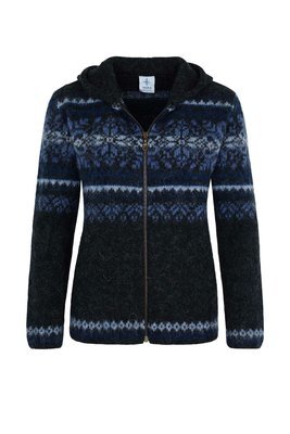 Kidka - DANGRI Women&#39;s Wool Cardigan w/Hood (black/blue)