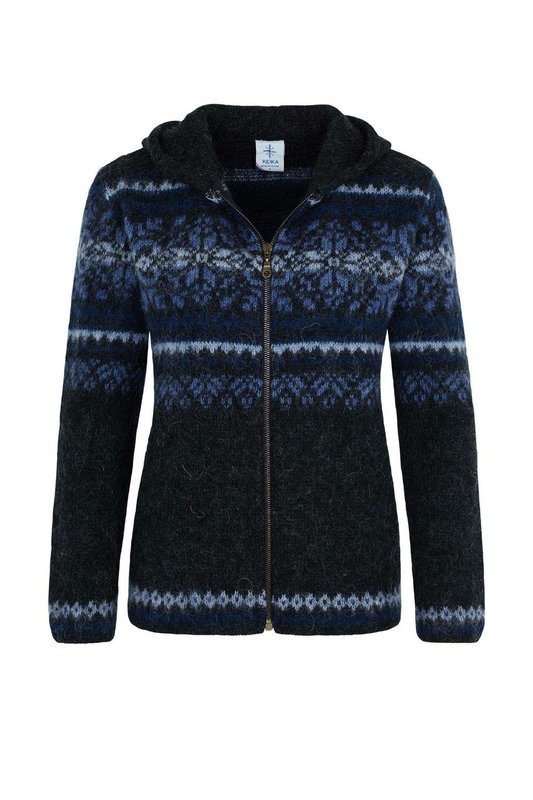 Kidka - DANGRI Women&#39;s Wool Cardigan w/Hood (black/blue)