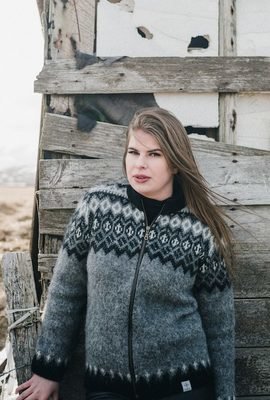 Kidka - ÞING Woman's Wool Cardigan (grey/black)