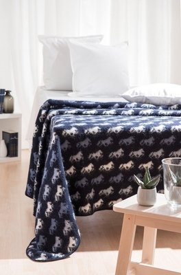 Wool Blanket/Throw - Icelandic Horse - Blue