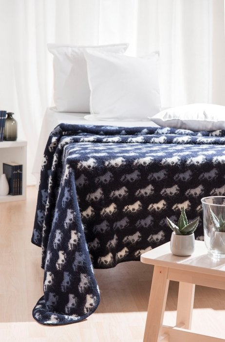 Wool Blanket/Throw - Icelandic Horse - Blue