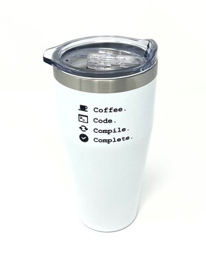 16 Oz. Coffee Code Compile Complete Stainless White Tumbler