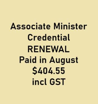 Associate Minister Credential Renewal 2025-2026 PAID IN AUGUST incl. GST