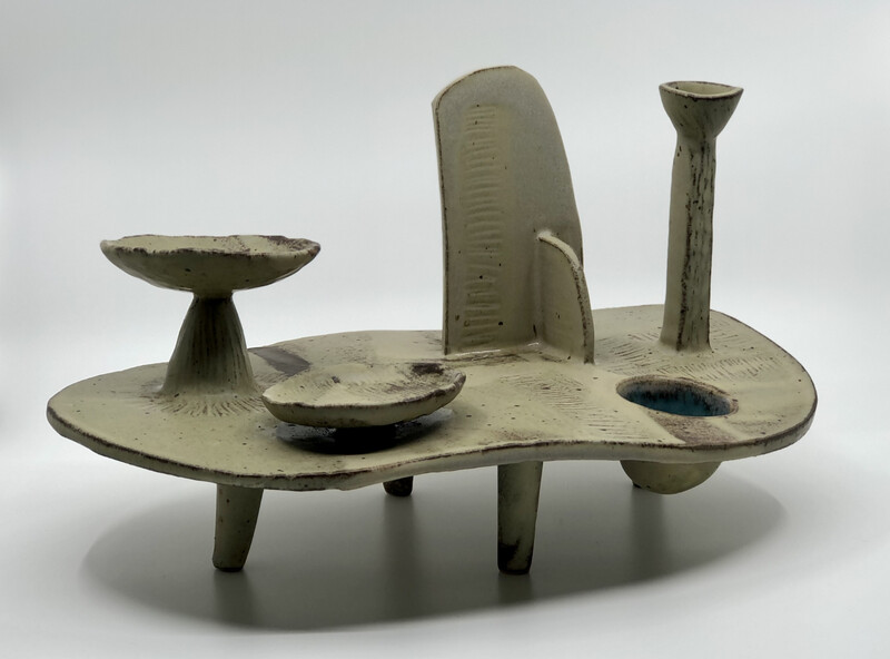 LORA L. CERAMICS - SCULPTURAL LANDSCAPE WITH SMALL TURQUOISE POOL