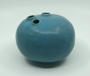 LORA L CERAMICS - CARVED STONEWARE FOOTED POD VASE - TURQUOISE