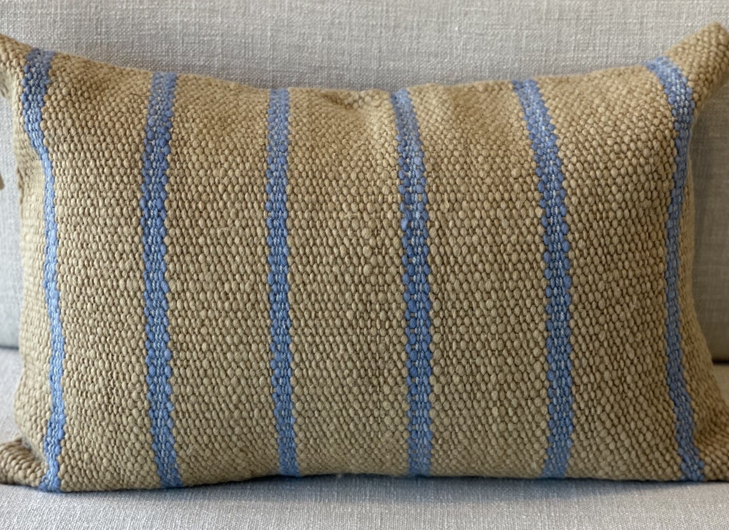 Makun Pillow, Gold Moss & Blue stripe 24” X 15”