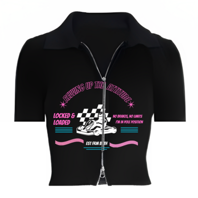 Born to Race, Destined to Win Crop Tee With Two-way Zipper