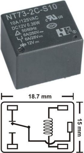 RELE' MINIATURA 12VDC C.S. 1SC 10A /125VAC
