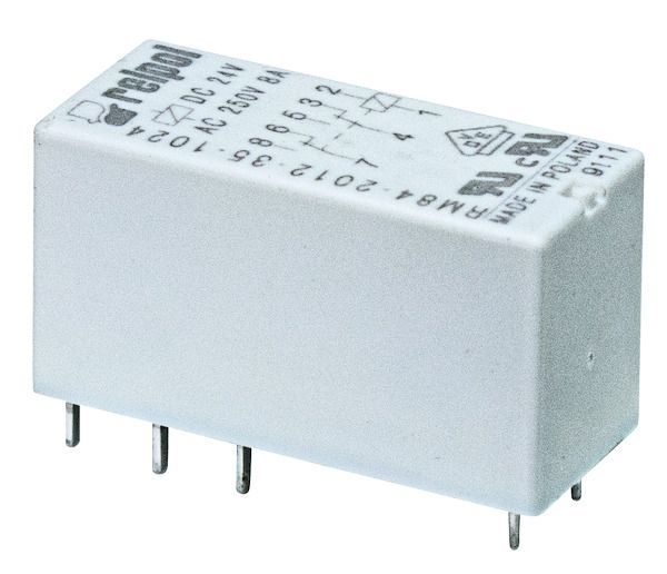 Relè - 2 poli 8A - pin 5mm - 24Vdc  (DPDT) (Doppio polo, doppio contatto) IP67 H15,7mm