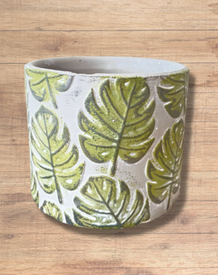 Leaf Embossed Ceramic Pot