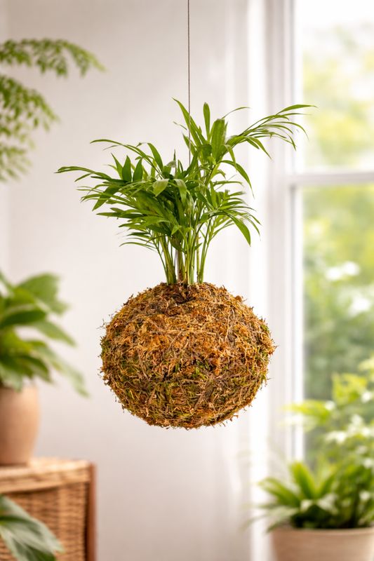 Love Palm / Parlour Palm kokedama Love Palm / Parlour Palm kokedama