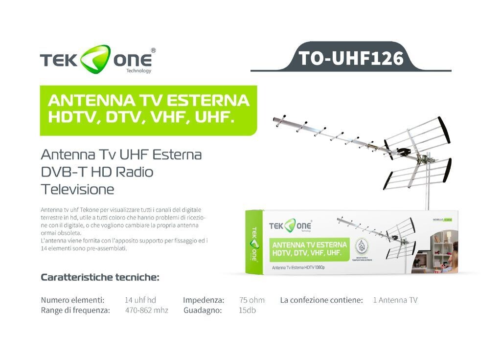ANTENNA TV ESTERNA HDTV DTV VHF UHF 1080P TO-UHF126