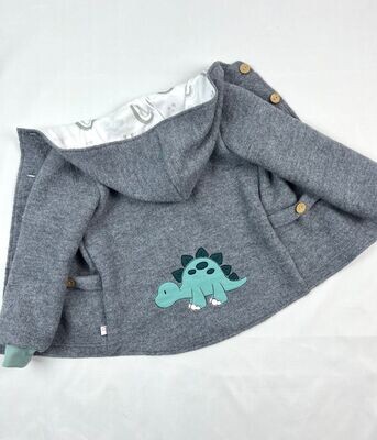 hellgraue Walkjacke mit Stickbild Dino