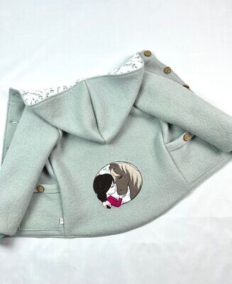 mint Walkjacke meliert mit Stickbild Pferdemädchen