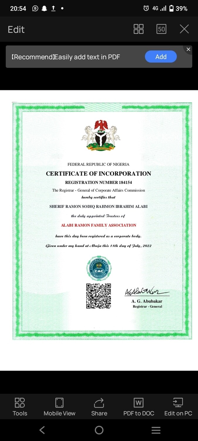 INCORPORATED TRUSTEE (schools, NGO, CLUBS, ASSOCIATIONS etc)
