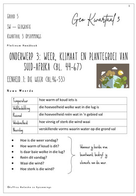 Graad 5 SW-Geografie Kwartaal 3 Opsommings- Platinum Handboek