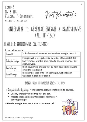 Graad 5 Natuurwetenskap &amp; Tegnologie Kwartaal 3 Opsommings - Platinum Handboek