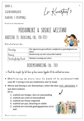 Graad 6 Lewensvaardighede Kwartaal 3 Opsommings- Platinum Handboek