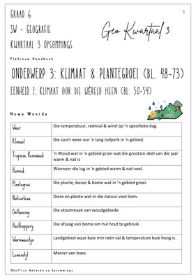 Graad 6 SW - Geografie Kwartaal 3 Opsommings - Platinum Handboek
