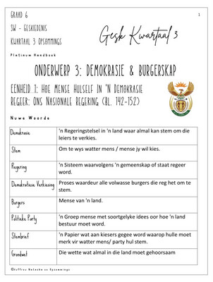 Graad 6 SW - Geskiedenis Kwartaal 3 Opsommings - Platinum Handboek