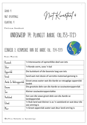 Graad 4 Natuurwetenskap &amp; Tegnologie Kwartaal 4 Opsommings (Platinum Handboek)