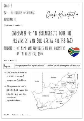 Graad 5 Geskiedenis Kwartaal 4 Opsommings - Platinum Handboek