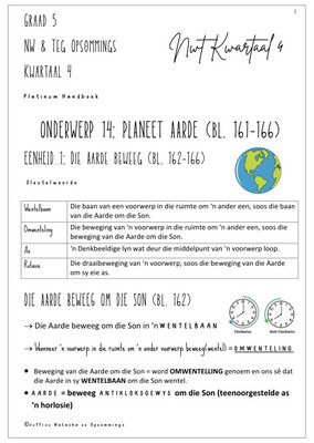 Graad 5 Natuurwetenskap &amp; Tegnologie Kwartaal 4 Opsommings - Platinum Handboek