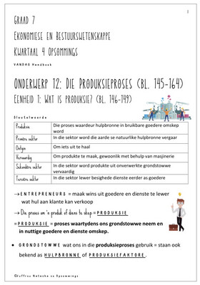 Graad 7 Ekonomiese &amp; Bestuurswetenskappe Kwartaal 4 Opsommings - Vandag Handboek
