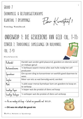 Graad 7 Ekonomiese en Bestuurswetenskappe Kwartaal 1 Opsommings - VANDAG Handboek
