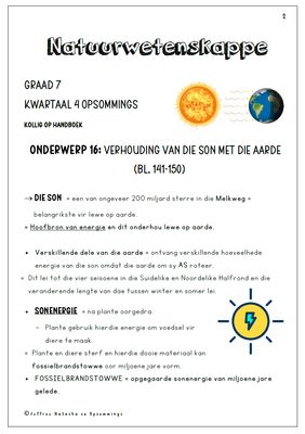Graad 7 Natuurwetenskappe Kwartaal 4 Opsommings - KOLLIG OP Handboek