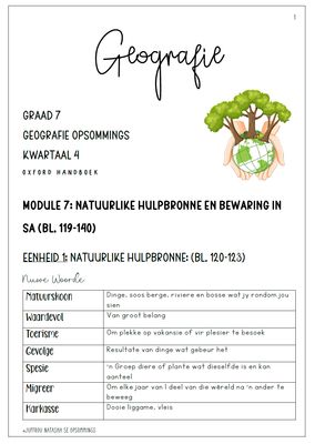 Graad 7 Geografie Kwartaal 4 Opsommings - Oxford Handboek