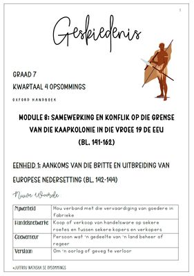 Graad 7 Geskiedenis Kwartaal 4 Opsommings - Oxford Handboek