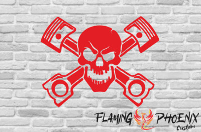 SKULL WITH PISTONS CUSTOM CAR VINYL STICKER DECAL
