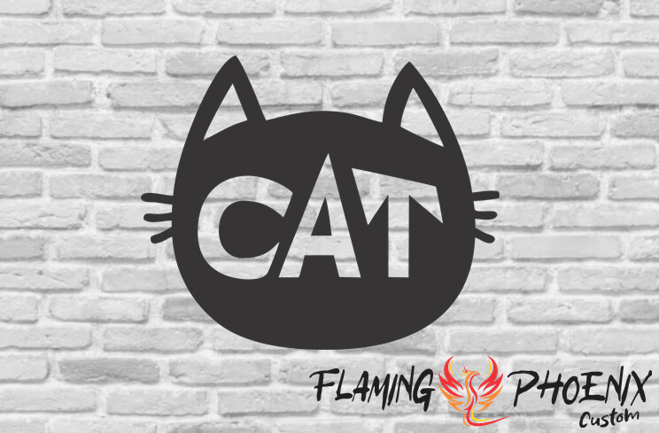 CAT HEAD WITH TEXT CUSTOM CAR VINYL STICKER DECAL