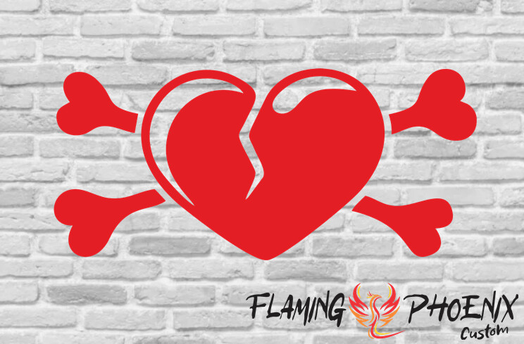 BROKEN HEART WITH BONES CUSTOM CAR VINYL STICKER DECAL