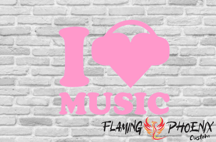 I LOVE MUSIC EARPHONES CUSTOM CAR VINYL STICKER DECAL