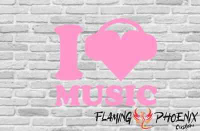 I LOVE MUSIC EARPHONES CUSTOM CAR VINYL STICKER DECAL