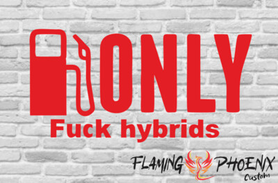 GAS ONLY FUCK HYBRIDS CUSTOM CAR VINYL STICKER DECAL