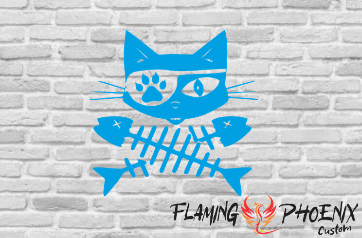 CAT WITH FISH SKINS CUSTOM CAR VINYL STICKER DECAL